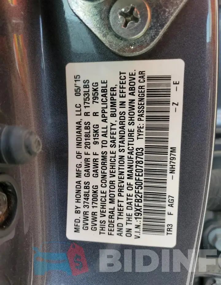 19XFB2F50FE078703 Photo# 12