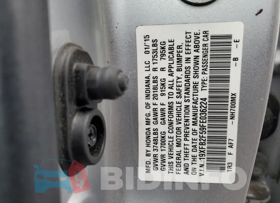 19XFB2F59FE036224 Photo# 12