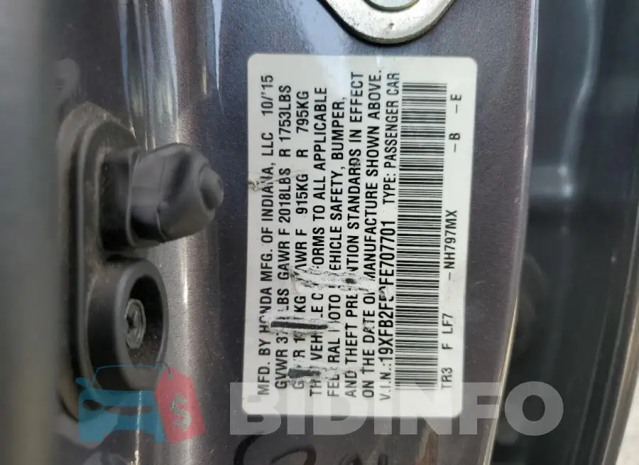 19XFB2F59FE707701 Photo# 12