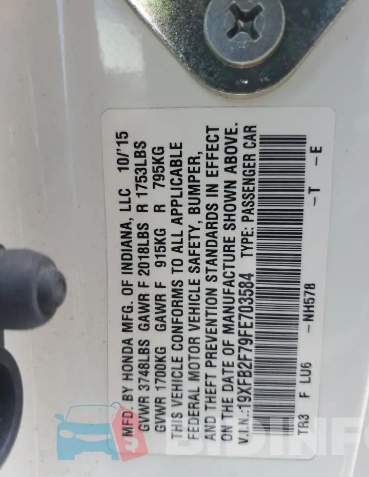 19XFB2F79FE703584 Photo# 12