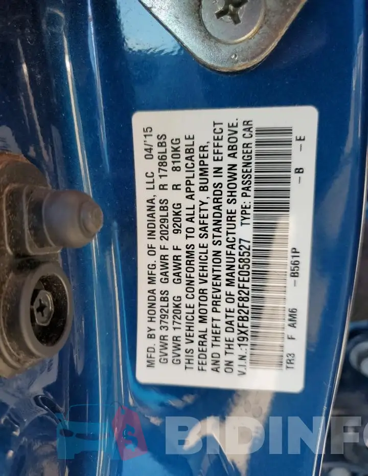 19XFB2F82FE058527 Photo# 12