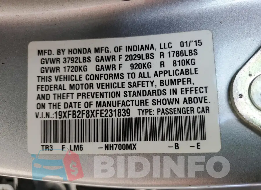 19XFB2F8XFE231839 Photo# 12