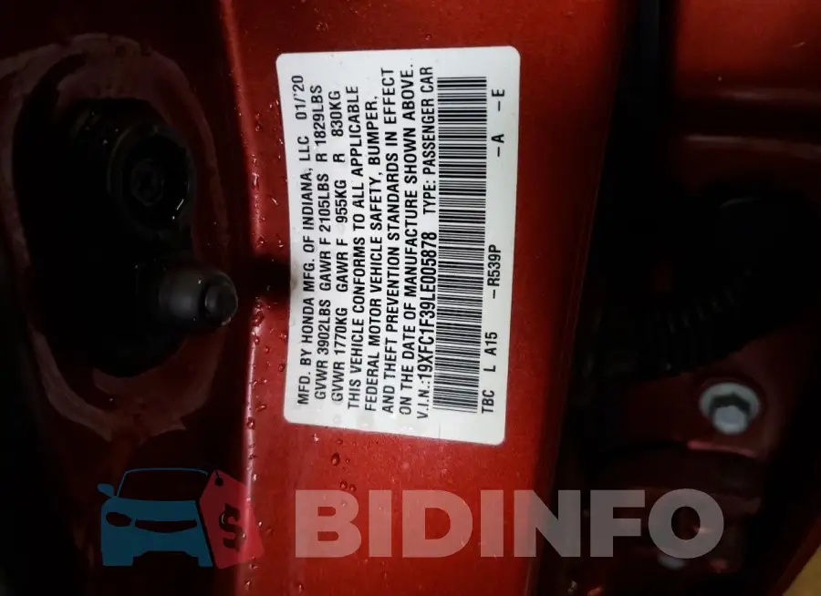19XFC1F39LE005878 Photo# 12