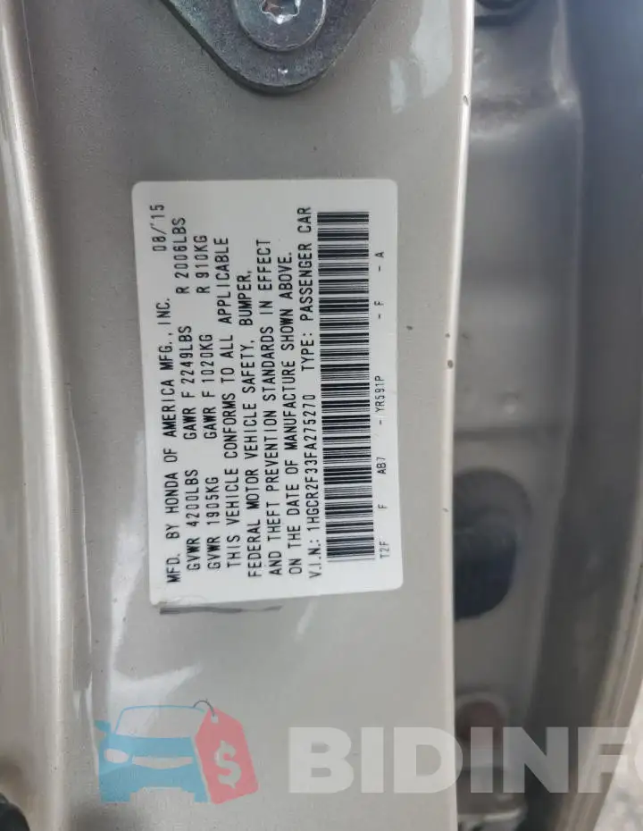 1HGCR2F33FA275270 Photo# 12