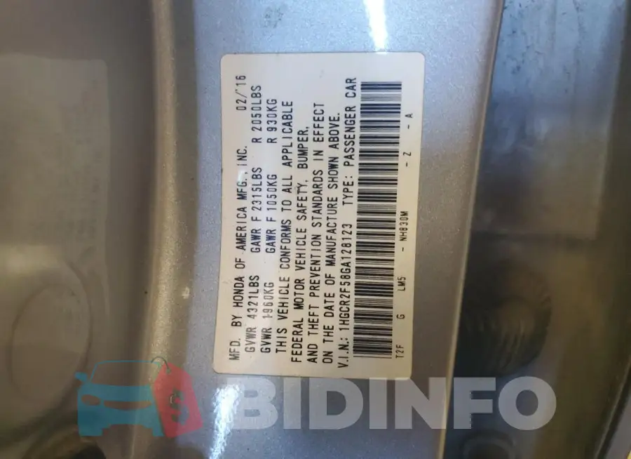 1HGCR2F58GA128123 Photo# 12