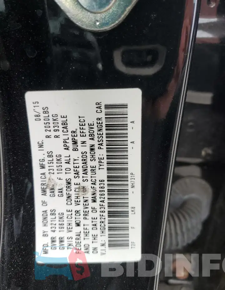 1HGCR2F83FA269836 Photo# 12