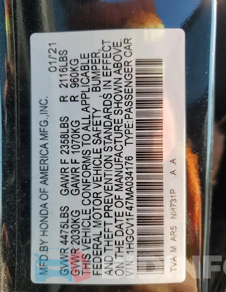 1HGCV1F47MA034176 Photo# 12