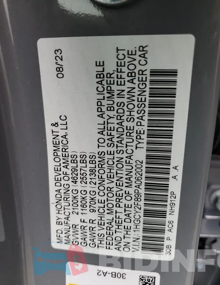 1HGCY2F89PA062002 Photo# 12