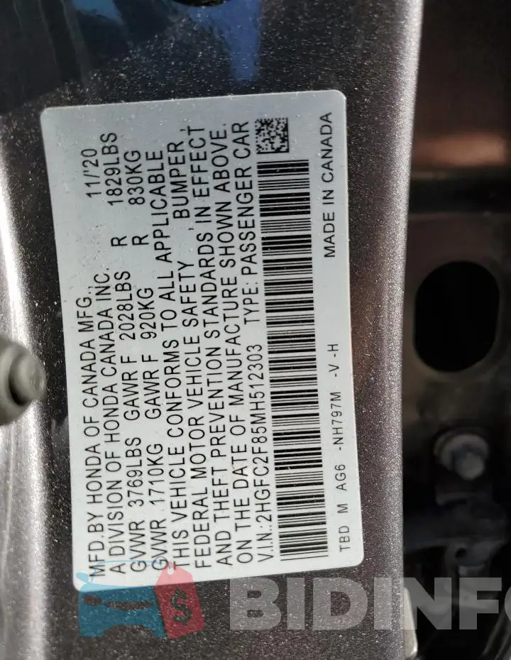 2HGFC2F85MH512303 Photo# 13
