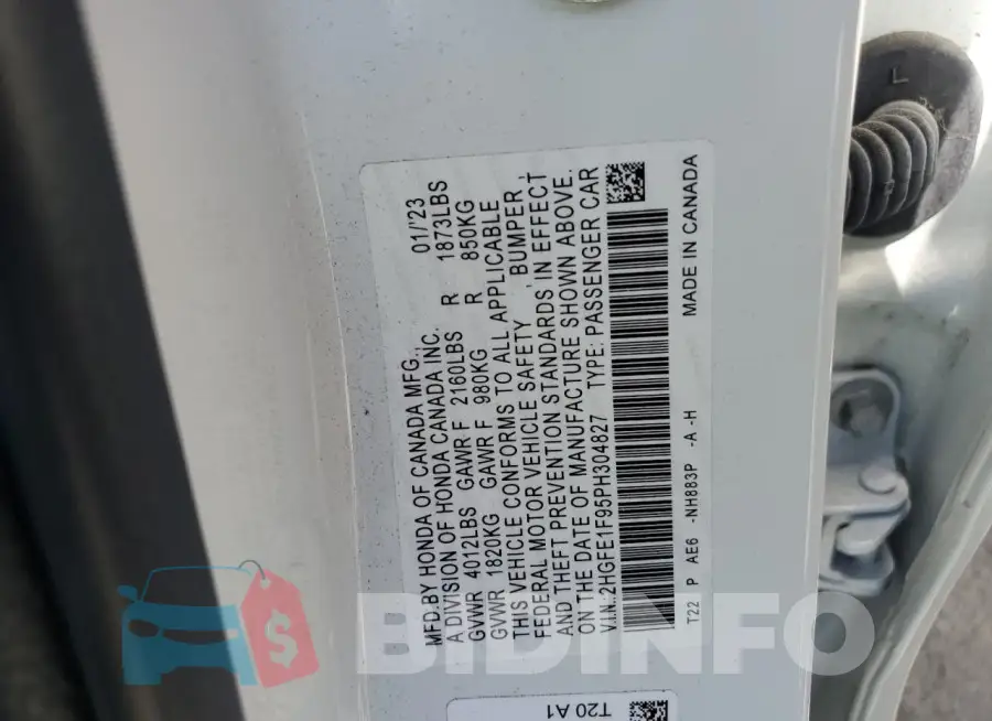 2HGFE1F95PH304827 Photo# 12