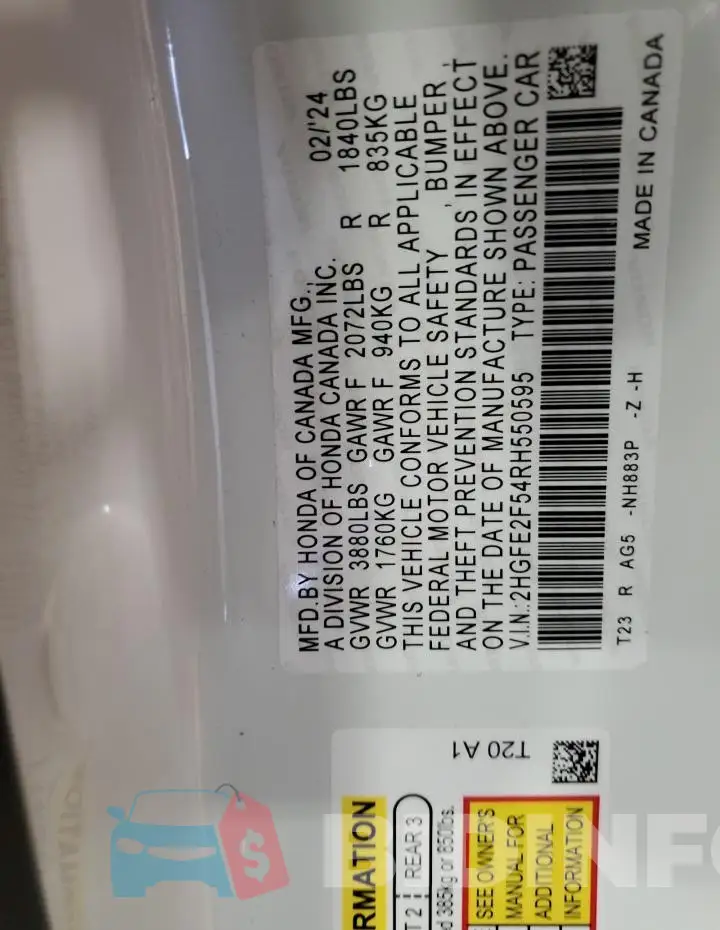 2HGFE2F54RH550595 Photo# 12