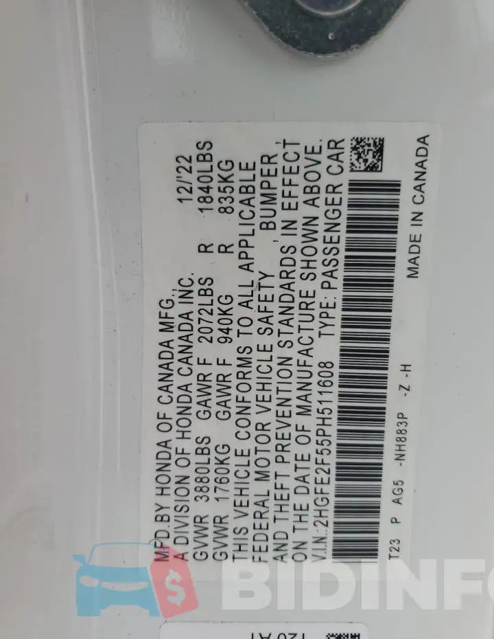 2HGFE2F55PH511608 Photo# 12