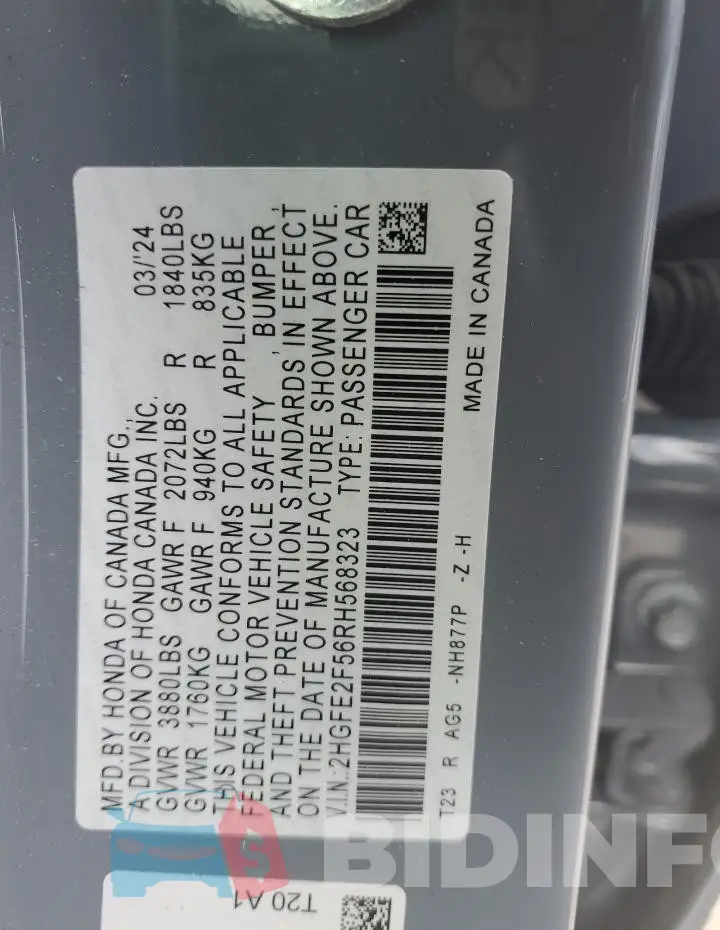 2HGFE2F56RH568323 Photo# 12