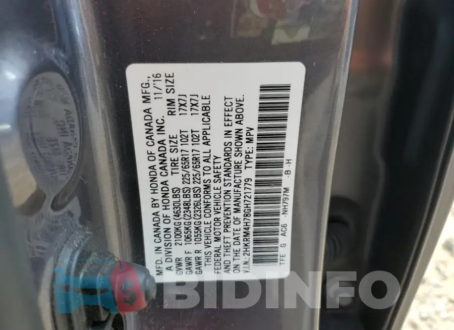 2HKRM4H78GH721779 Photo# 13