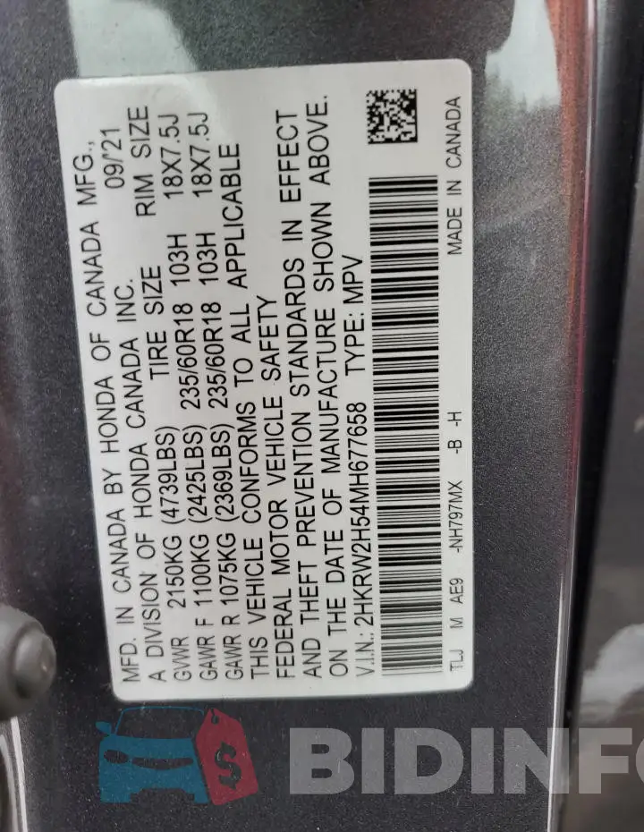 2HKRW2H54MH677658 Photo# 13