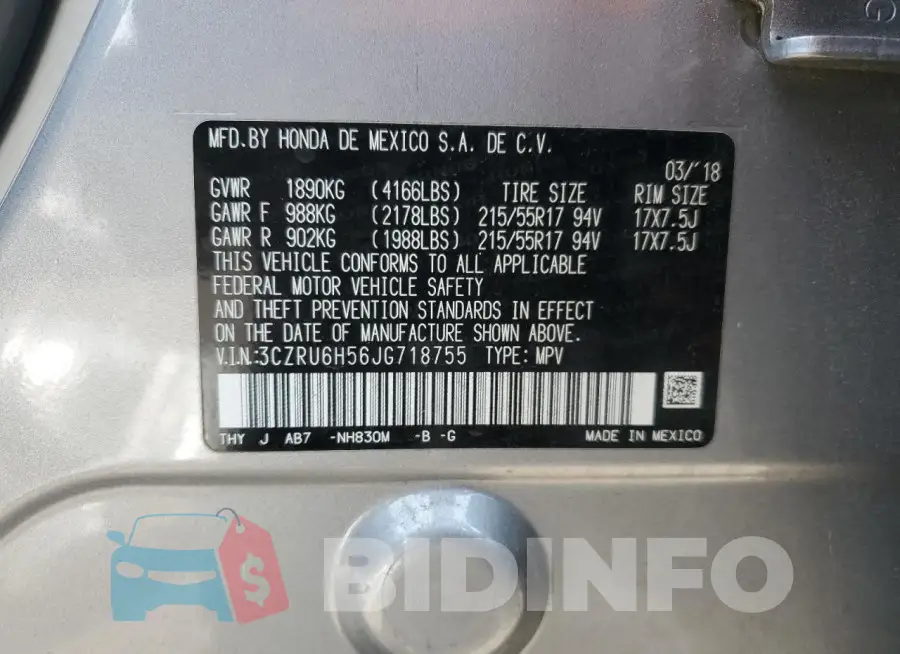 3CZRU6H56JG718755 Photo# 14