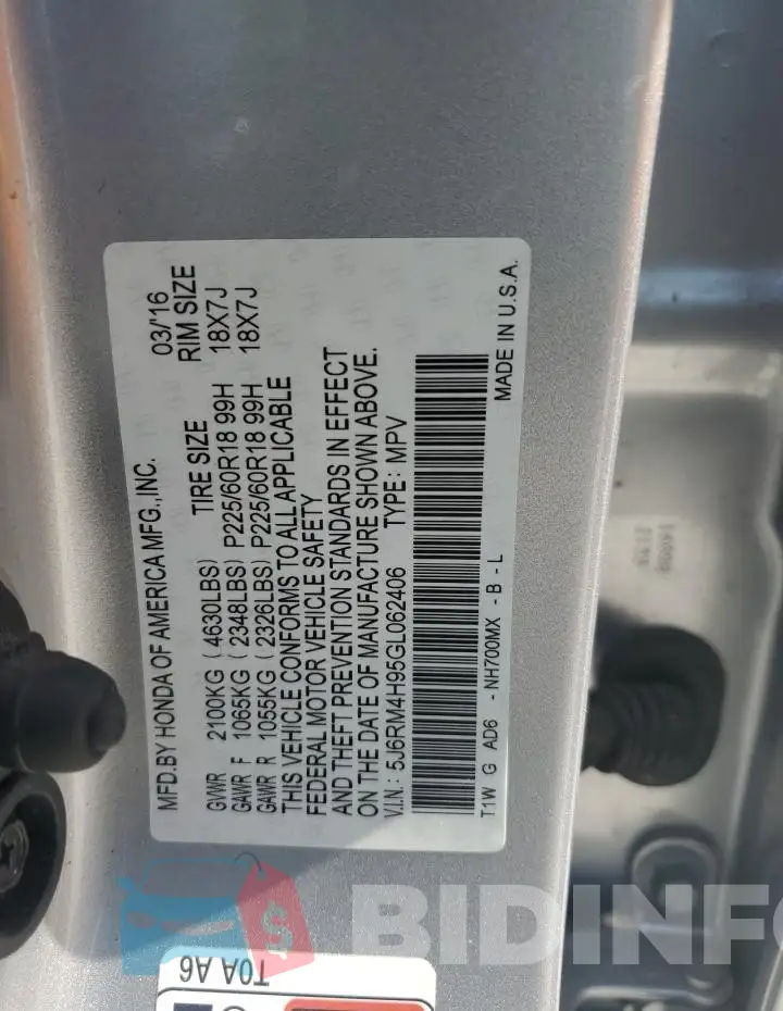 5J6RM4H95GL062406 Photo# 13