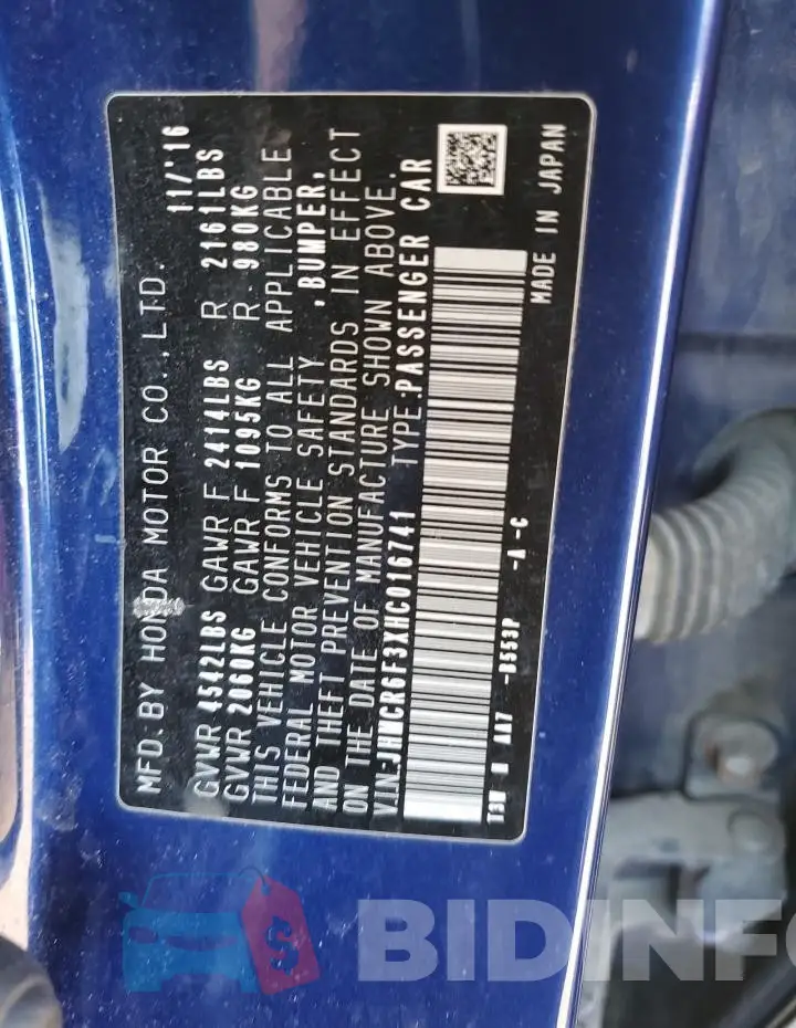 JHMCR6F3XHC016741 Photo# 12
