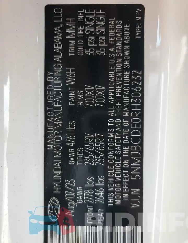 5NMJBCDE0RH306232 Photo# 14