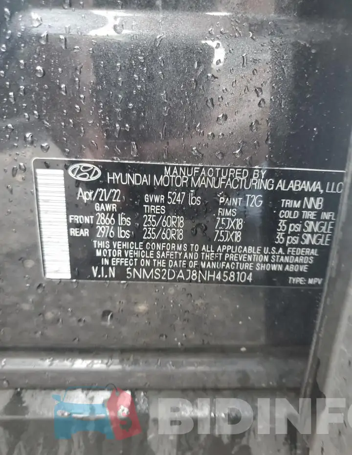 5NMS2DAJ8NH458104 Photo# 13