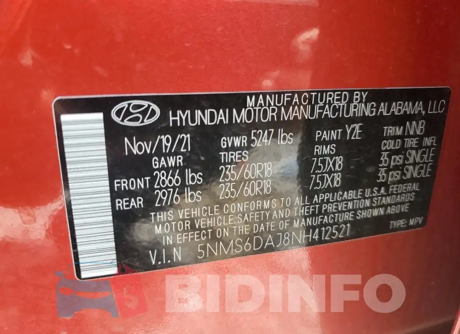 5NMS6DAJ8NH412521 Photo# 13