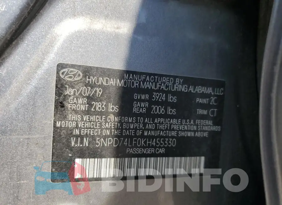 5NPD74LF0KH455330 Photo# 12