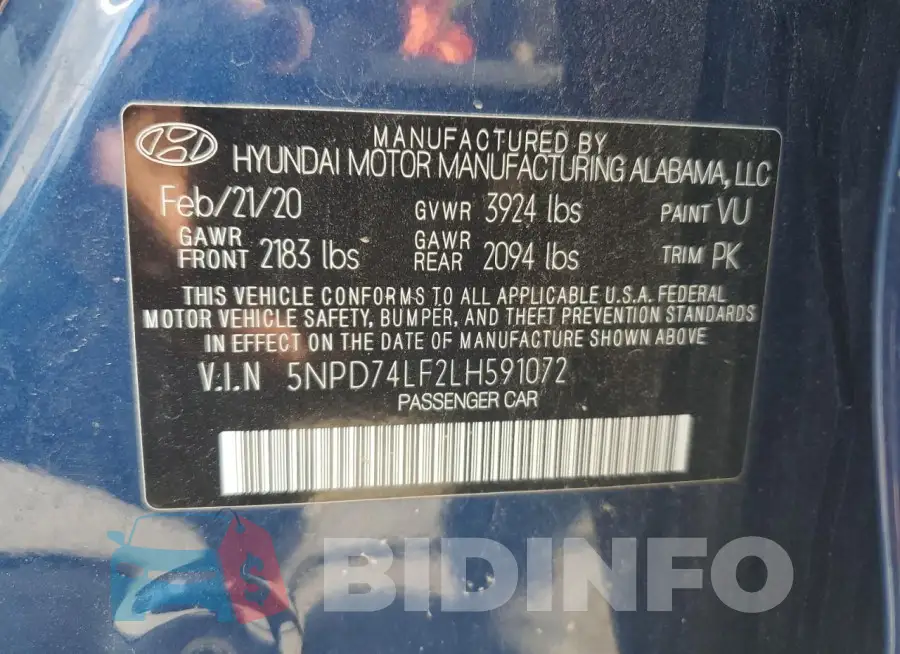 5NPD74LF2LH591072 Photo# 13