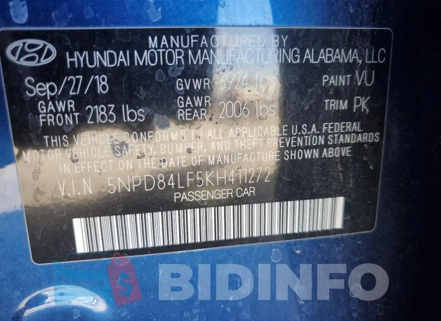 5NPD84LF5KH411272 Photo# 13