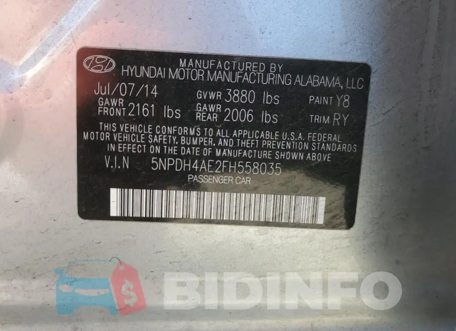 5NPDH4AE2FH558035 Photo# 12
