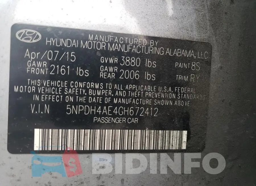 5NPDH4AE4GH672412 Photo# 12