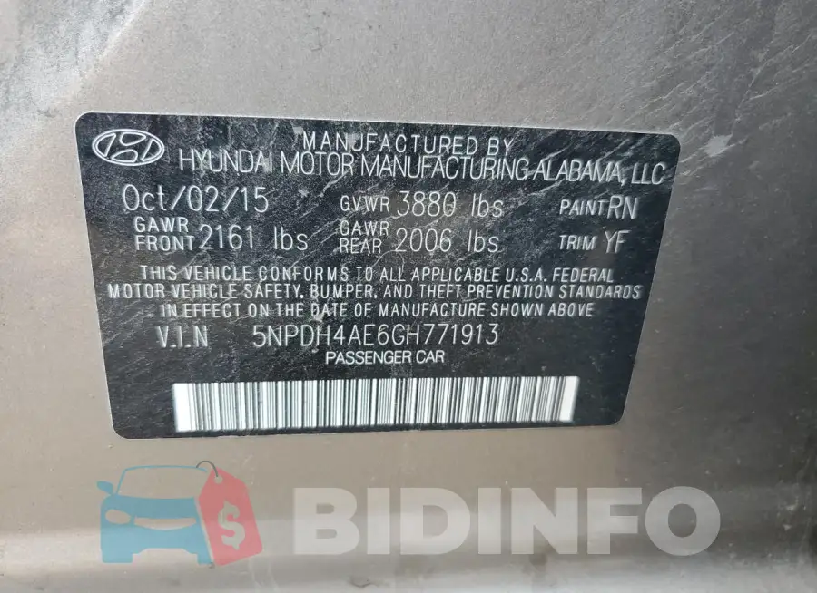 5NPDH4AE6GH771913 Photo# 12