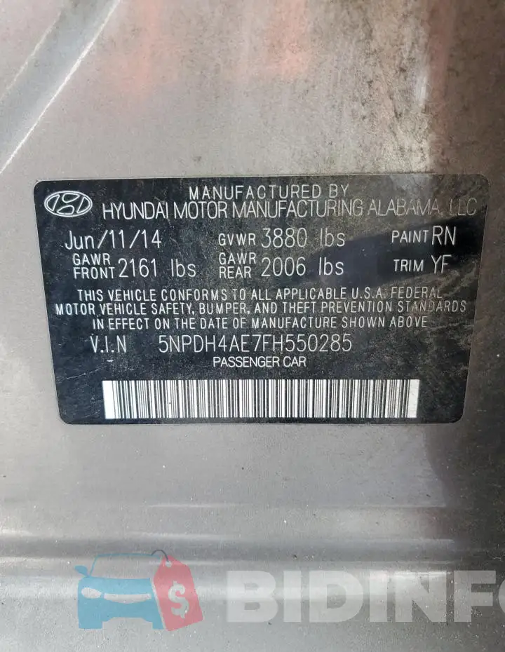 5NPDH4AE7FH550285 Photo# 12