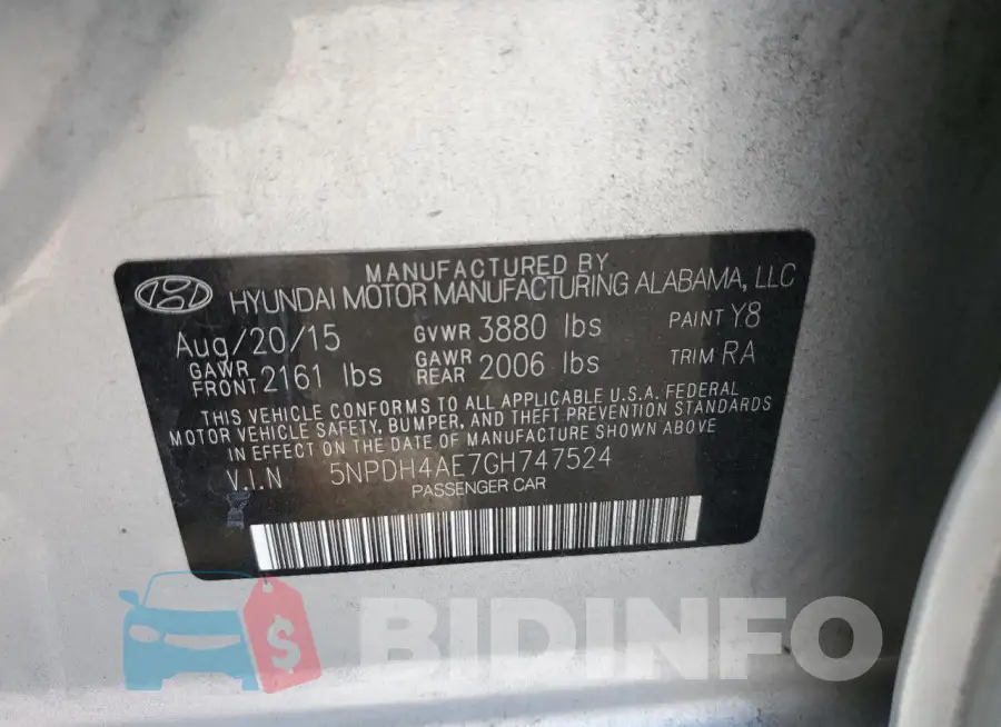 5NPDH4AE7GH747524 Photo# 12
