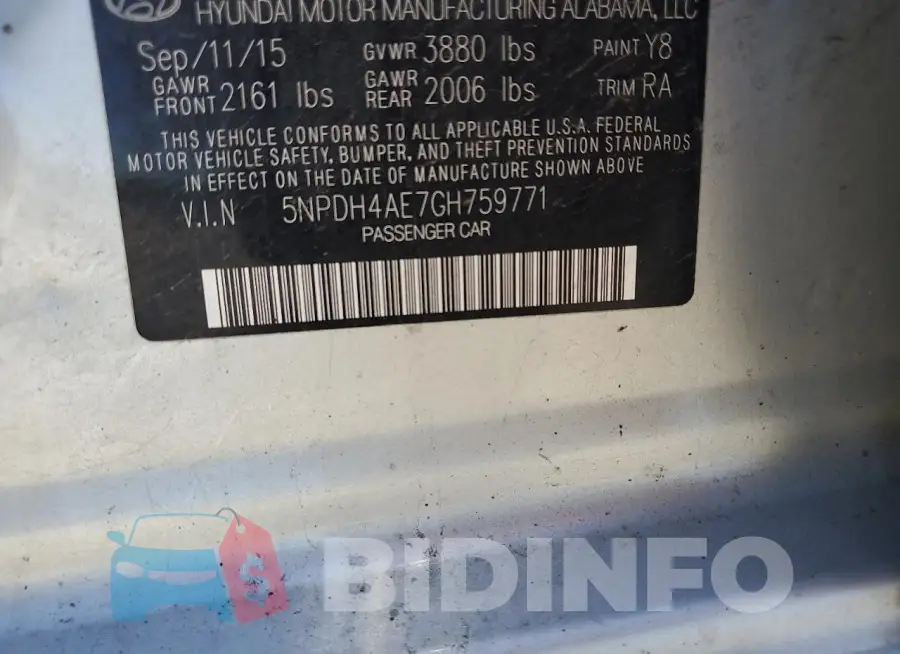 5NPDH4AE7GH759771 Photo# 12