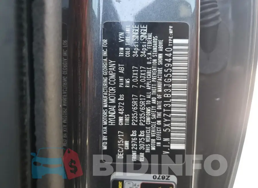 5XYZT3LB3JG559440 Photo# 13