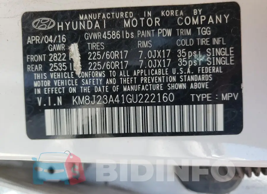 KM8J23A41GU222160 Photo# 13