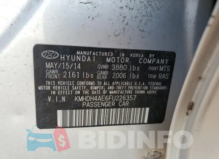 KMHDH4AE6FU226357 Photo# 13