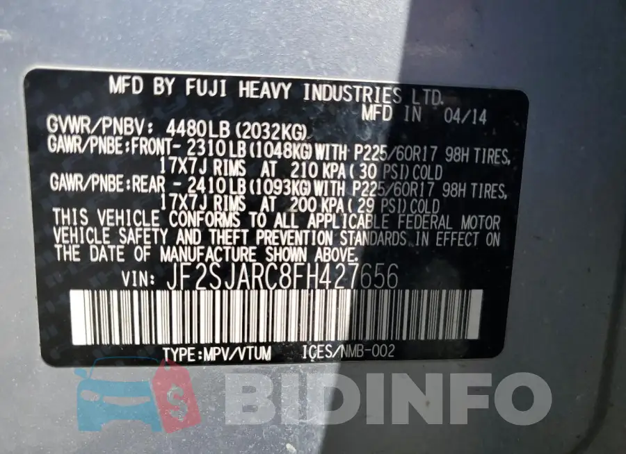 JF2SJARC8FH427656 Photo# 13