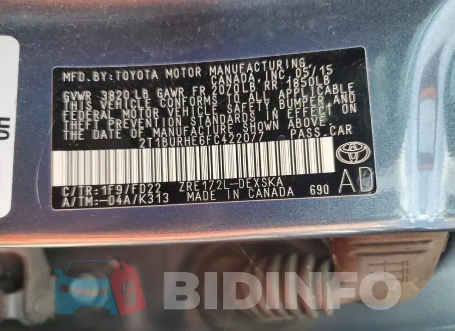 2T1BURHE6FC422077 Photo# 12