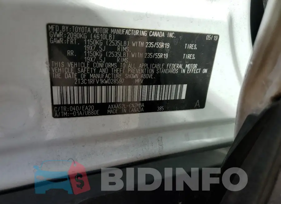 2T3C1RFV1KW028597 Photo# 13
