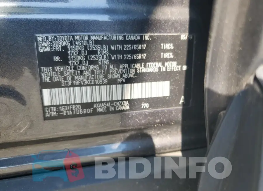 2T3F1RFV3KC010939 Photo# 13