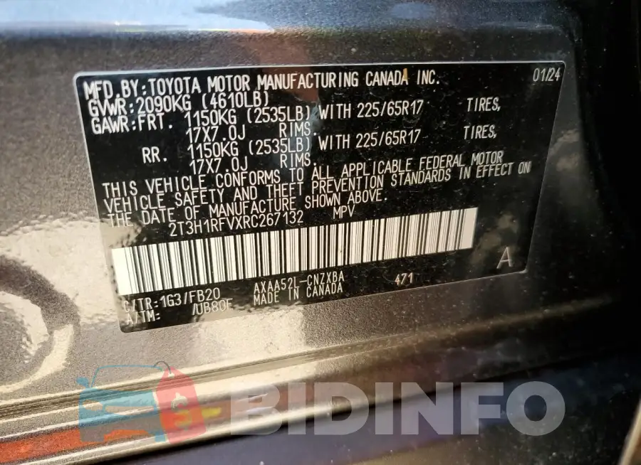 2T3H1RFVXRC267132 Photo# 12