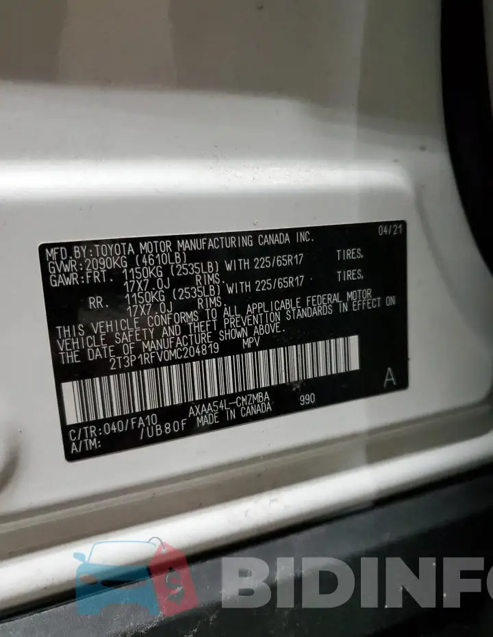 2T3P1RFV0MC204819 Photo# 13