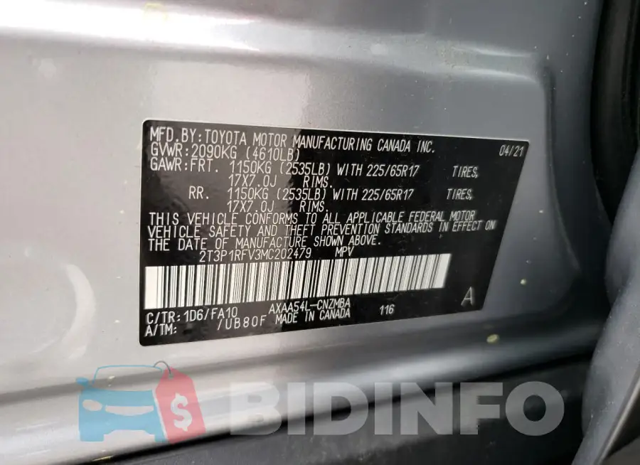 2T3P1RFV3MC202479 Photo# 13