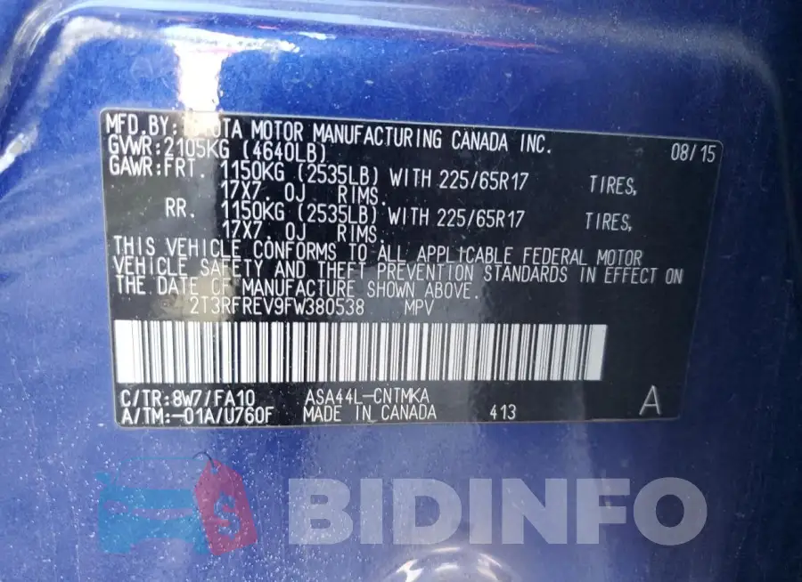 2T3RFREV9FW380538 Photo# 13