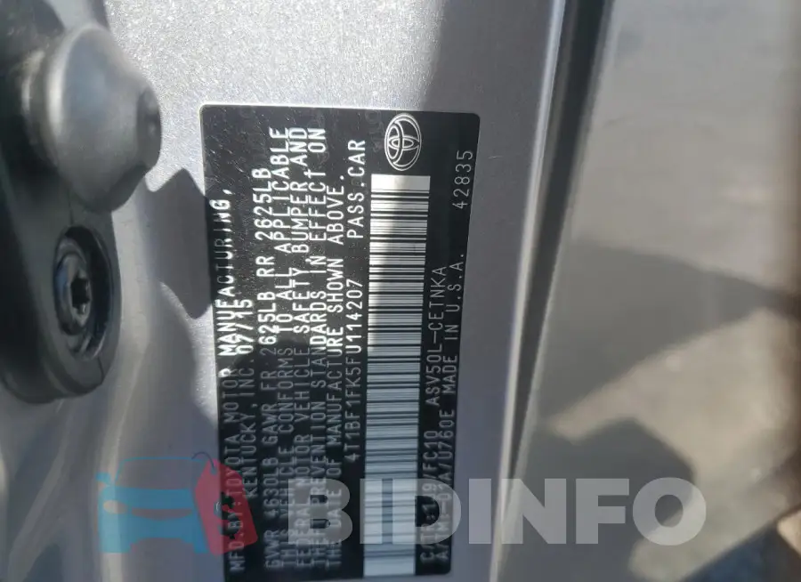 4T1BF1FK5FU114207 Photo# 12