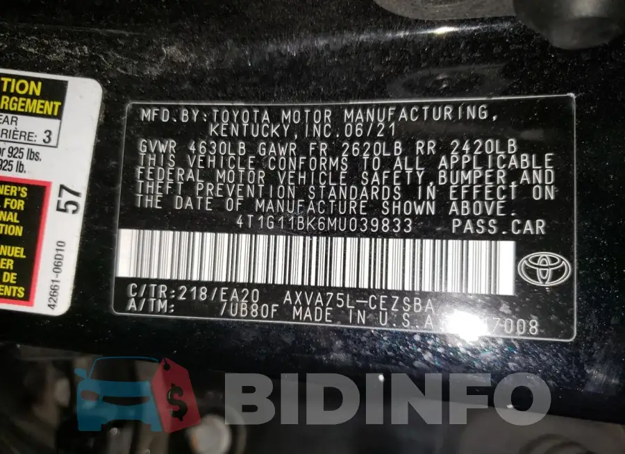 4T1G11BK6MU039833 Photo# 13