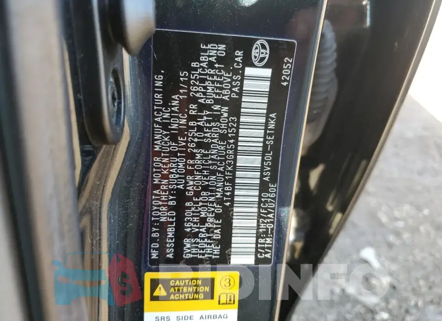 4T4BF1FK3GR541523 Photo# 12