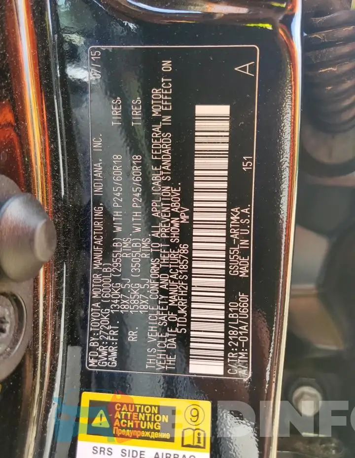 5TDJKRFH2FS185786 Photo# 14