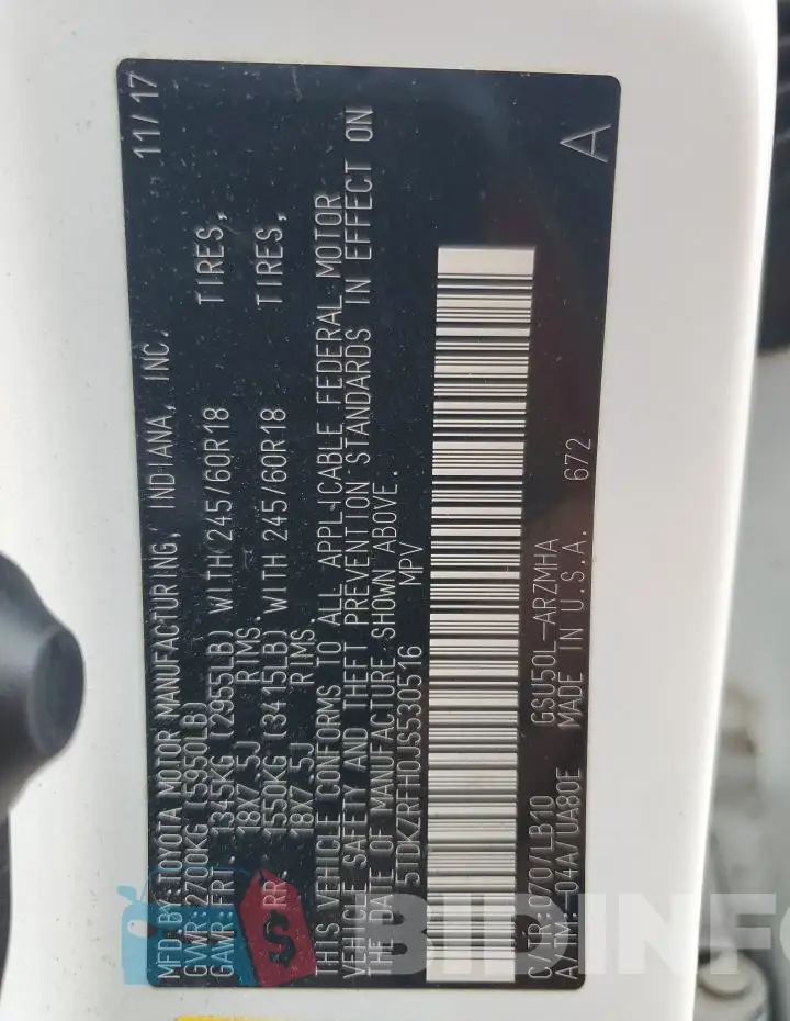 5TDKZRFH0JS530516 Photo# 13